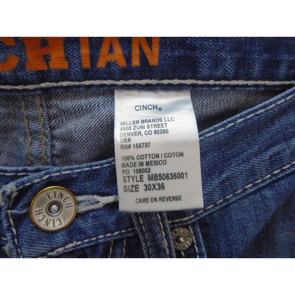 Cinch Ian Men's Jeans Size 30 (32x36) Slim Fit Bootcut Medium Wash Embroidered - Picture 8 of 11